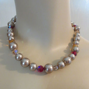 Brown Pearl Crystal Bead Sterling Choker Necklace